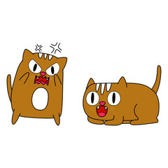 Cute, angry and happy cartoon cat illustration showcasing contrasting feline emotions and playful animal design