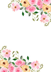 Watercolor floral background, pattern, texture, pastel colors, hand drawn, frame, template