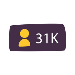 Hand-drawn social media follower count notification with a user profile icon showing members