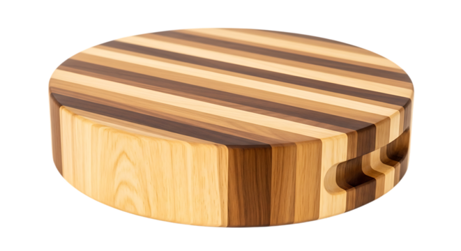 Round wooden cutting board with striped pattern, a rustic kitchen essential - Powered by Adobe