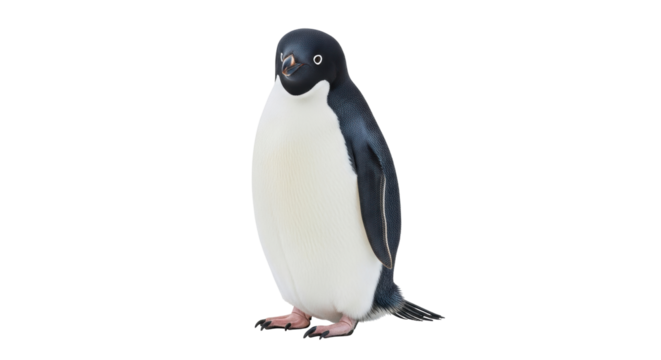Isolated Adélie Penguin standing tall, sleek black and white plumage, Antarctica