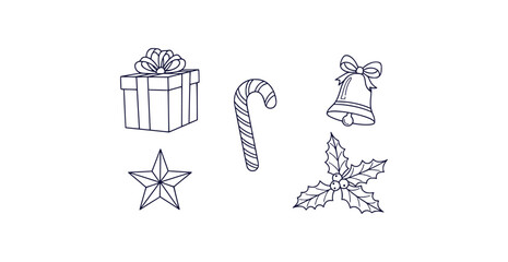 Fototapeta premium Charming christmas doodle icons featuring gift box candy cane bell and holly for festive designs