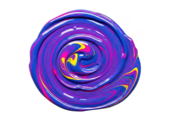Swirling purple paint with colorful streaks isolated on white background