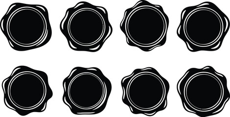 Vintage wine sealing wax and handmade decoration for luxury celebrations vector illustration silhouette. Wax seal insignia vector icon set