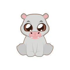 Cute cartoon hippo character with big eyes, a friendly and adorable animal illustration for children's content