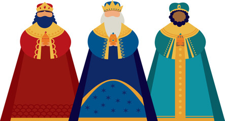 Three Wise Men Characters for Epiphany celebration. Los Reyes Magos.