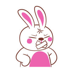 Cute Angry White Rabbit With Pink Ears And Cheeks Sealed With Tape Icon