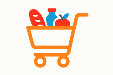 Strong bright key orange minimal vibrant vector grocery cool icon cart blue