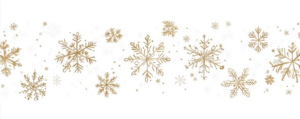 Gold Snowflakes on White Background for Winter and Christmas Designs