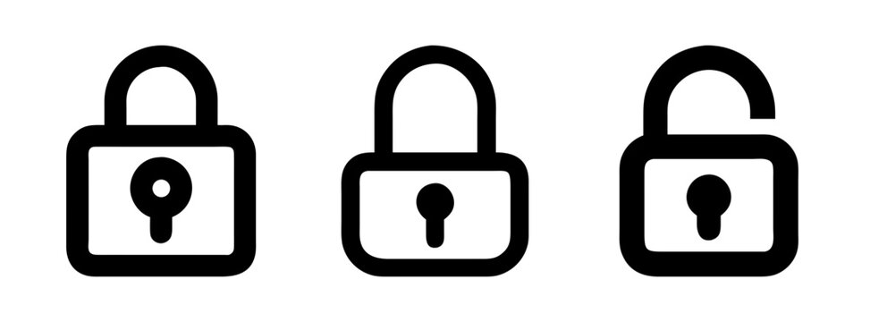 Padlock security icon set vector illustration lock unlock safety access privacy protection black and white