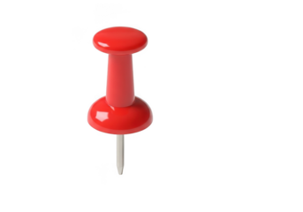 Single red push pin isolated on white background