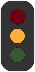 Simple Dark Gray Traffic Light Icon with Black Outline and Bright Red Yellow Green Signals