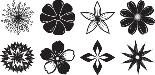 Obraz premium Flower silhouette vector collection including blossom, petal, floral shape, and decorative botanical design elements