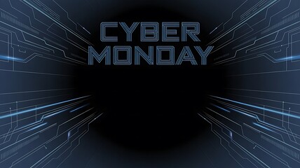 Cyber monday text with futuristic blue lines on black background for online shopping promotion banner