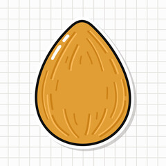 Almond nut food cartoon sticker on grid paper