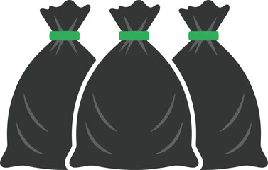 Vector Illustration of Three Black Garbage Bags, Tightly Tied Trash, Waste Disposal, and Refuse Recycling Icon