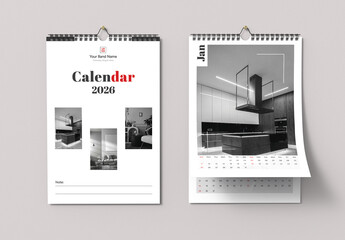 2026 Grayscale Wall Calendar Design Template for Interior Brand