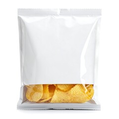 Crisp Potato Chips in a Sealed White Bag - A Snack Time Delight.