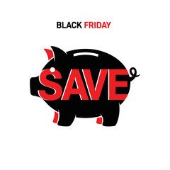 Single Vector Icons of Black Friday Piggy Bank Save Money Icon. EPS Editable