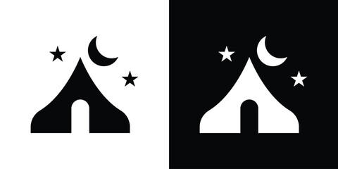 Night camping icon flat design. Modern style in black color.