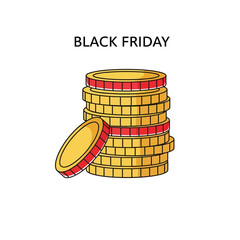 Single Vector Icons of Black Friday Sale Stack of Gold Coins Illustration. EPS Editable
