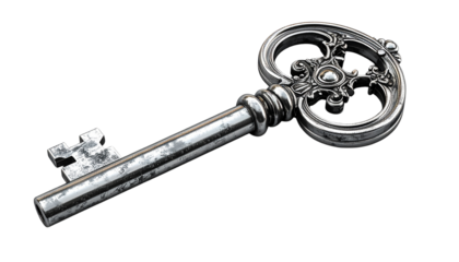 Silver house key with detailed metallic finish — real estate, property,