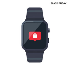 Single Vector Icons of Black Friday Smartwatch Notification with Shopping Bag Icon. EPS Editable
