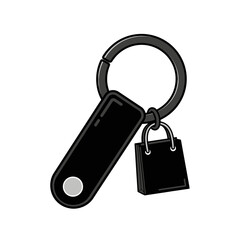 Single Vector Icons of Black Keychain with Shopping Bag Charm and USB Drive. EPS Editable