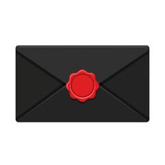 Single Vector Icons of Black paper envelope with a red wax seal stamp isolated on a white background. EPS Editable