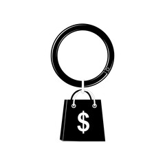 Single Vector Icons of Black Shopping Bag with Dollar Sign Keychain on White Background. EPS Editable
