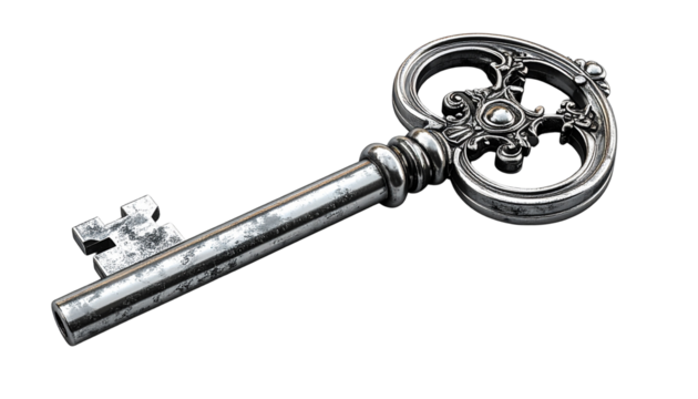 Silver house key with detailed metallic finish — real estate, property, - Powered by Adobe