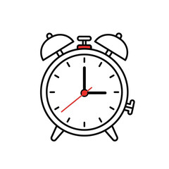 Single Vector Icons of Classic Twin Bell Alarm Clock with Red Second Hand. EPS Editable