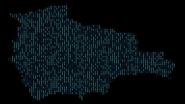 Bolivia Binary code map animation, Digital data visualization, alpha layer