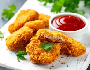 Crispy Chicken Nuggets with Ketchup - A Delicious and Convenient Meal.