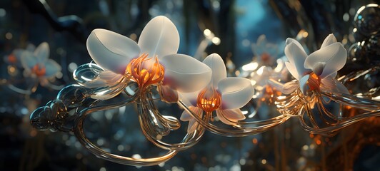 A Banyan orchid , a small creature made of glass that is sitting in the palm of your hand,generative AI