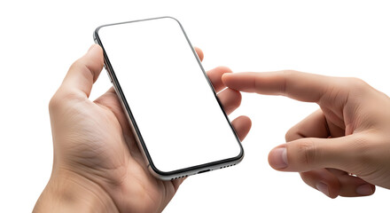 Hand holding smartphone with blank screen