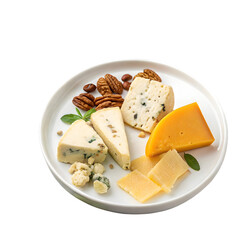 Cheese Platter Assortment with Nuts | Delicious Dairy & Gourmet Appetizer on transparent background