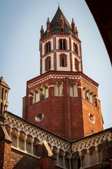 Obraz premium Vercelli, Piedmont, Italy. The Gothic Saint Andrew Basilica, the cloister and the annexed Abbey.