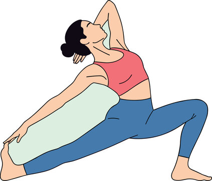 Woman stretching in yoga pose on light green background