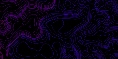 Abstract topographic map lines in purple and blue gradient on black background