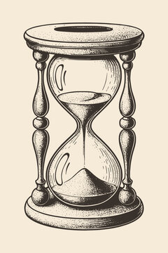 Detailed hand-drawn hourglass vector in classic engraving style. Suitable for tattoo design, posters, or time-themed artworks.