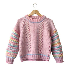 Colorful Knitted Pink Sweater | Handmade Apparel & Craft Fashion Garment on transparent background