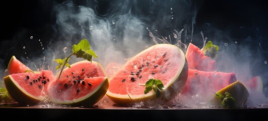 a light fruits slice , coming out of the smoke , mozaic art,generative AI