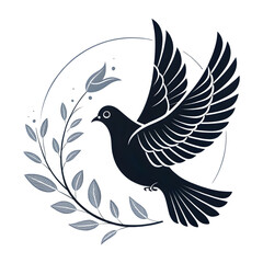 Peace Dove Illustration with Olive Branch Symbolizing Hope & Harmony on transparent background