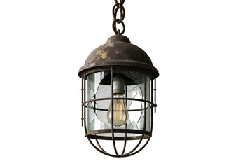Antique hanging lantern with glass and metal details isolated on transparent background