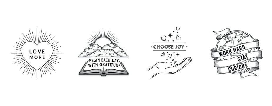 Inspirational motivational art with positive quotes and symbols in black and white - Powered by Adobe