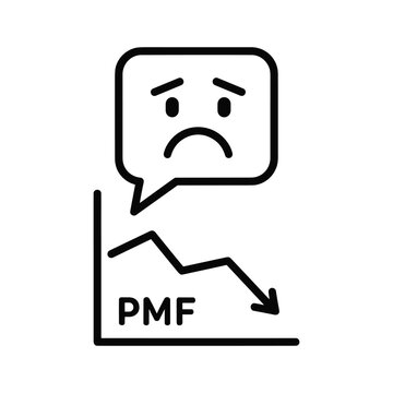 Sad face in speech bubble above downward trending graph with pmf text