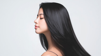 Naklejka premium 艶やかな黒髪・透明美肌の女性