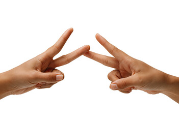 Two hands playing rock-paper-scissors, fingers poised to clash