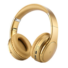 Gold Wireless Headphones: Over-Ear Audio Tech for Music & Calls on transparent background